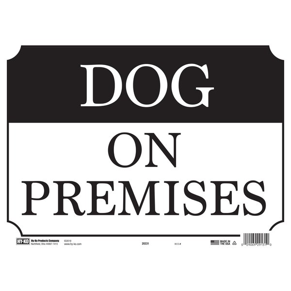 Hy-Ko Dog On Premises Sign 10" x 14", 5PK A29131